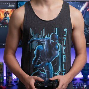 LAST ONE!!! NEW Marvel Medium stealth spiderman graphic gray turquoise racerback